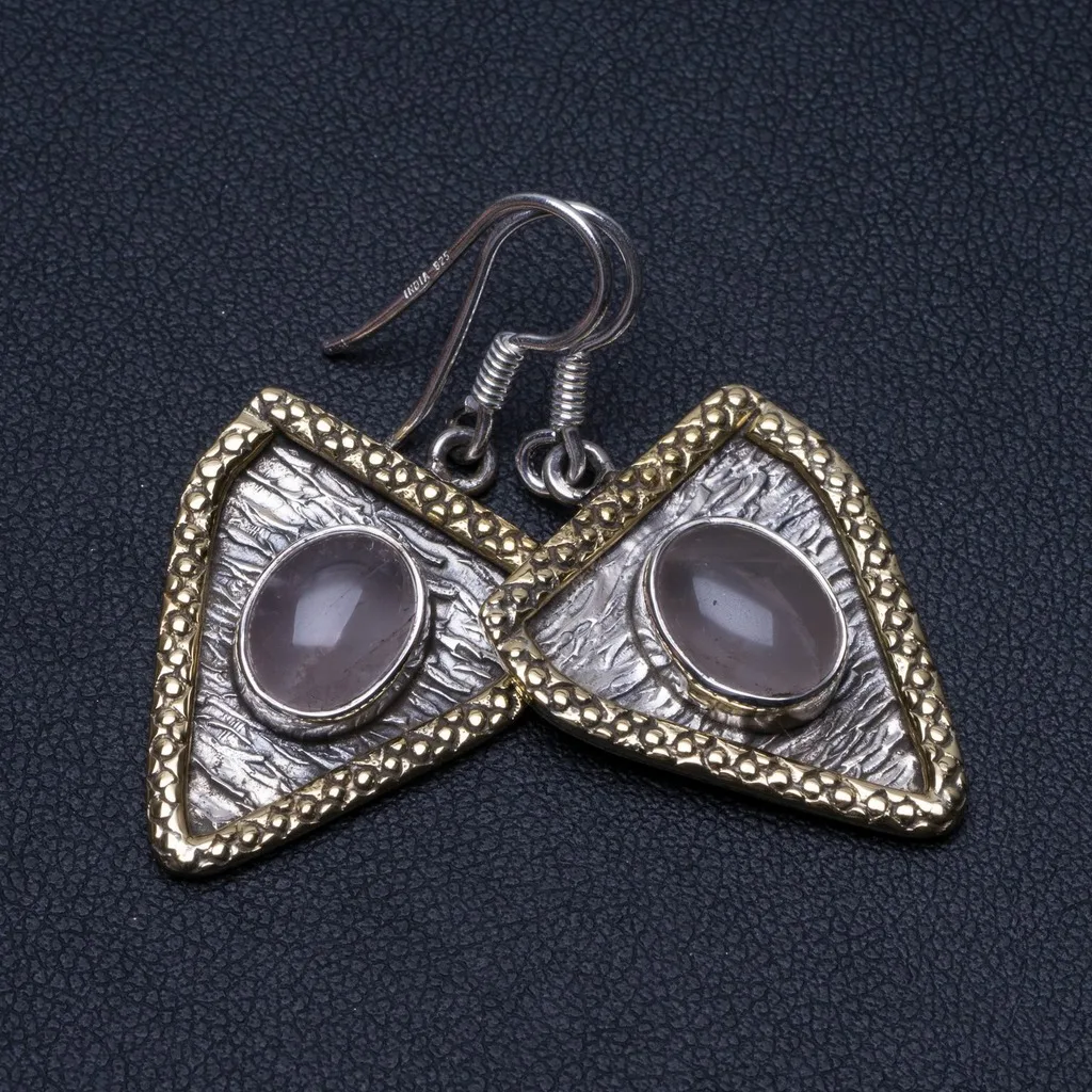 Natural Two Tones Rose Quartz Unique Punk Style 925 Sterling Silver Earrings 1 1/2" P2467
Natural Two Tones Rose Quartz Unique Punk Style 925 Sterling Silver Earrings 1 1/2" P2467
