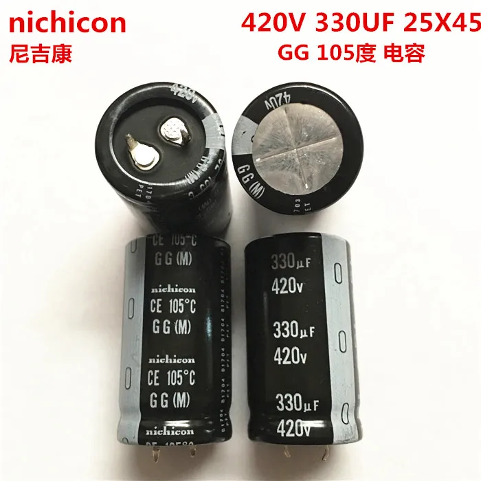 2 шт./10 шт. 330 мкФ 420 в Nichicon GG 25x45 мм 420V330uF Snap in PSU конденсатор|Конденсаторы| |