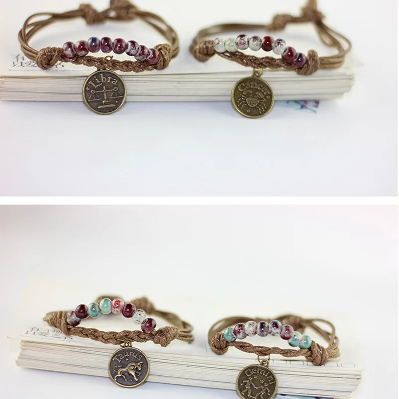 12 Constellations Charm Bracelets Ceramic Beads Double Weave Rope Chain Bangles Cuff Bangle Wristbands Women Men Fashion Jewelry
12 Constellations Charm Bracelets Ceramic Beads Double Weave Rope Chain Bangles Cuff Bangle Wristbands Women Men Fashion Jewelry