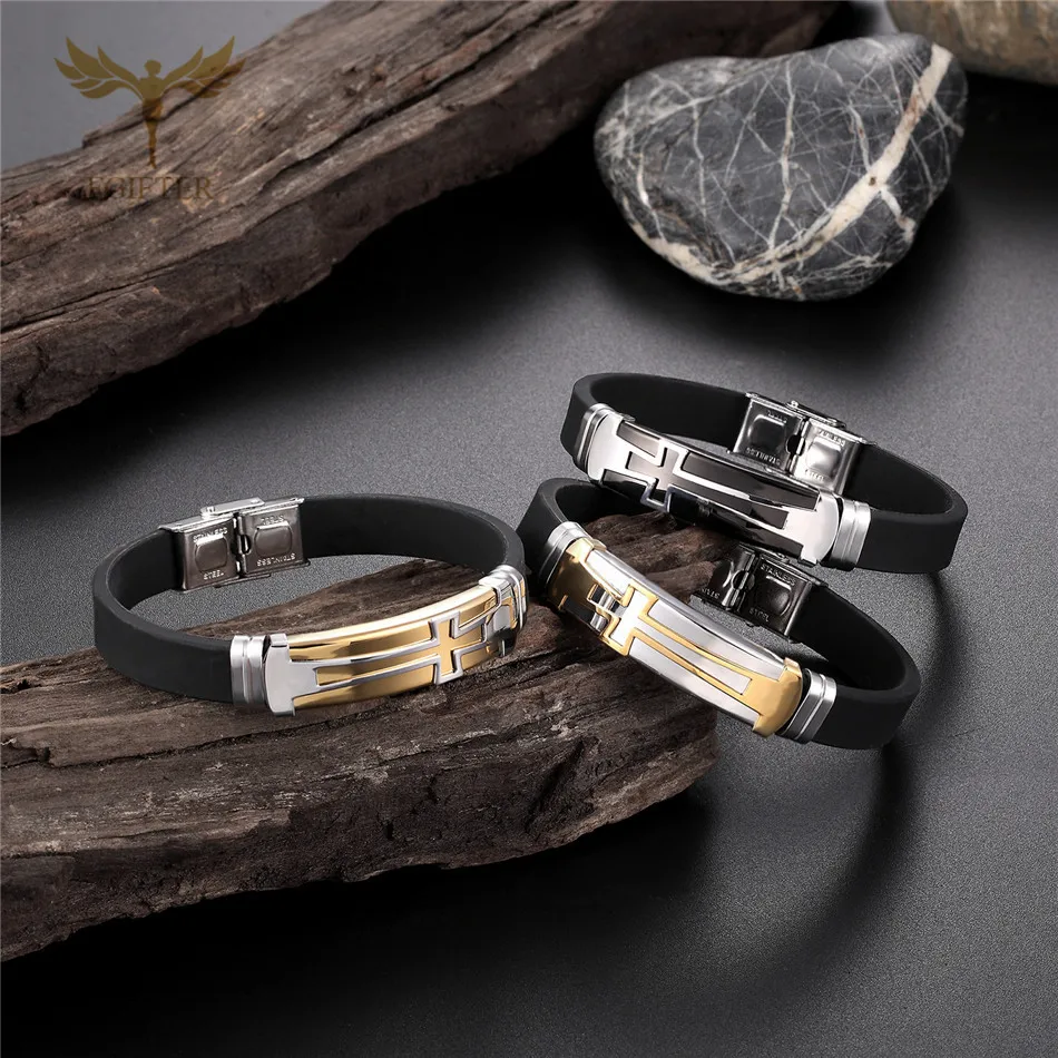 Vintage Cross Men Bangles Blue Stainless Steel Cross Accessories Black Silicone Bracelet Wrist Religious Jewelry
Vintage Cross Men Bangles Blue Stainless Steel Cross Accessories Black Silicone Bracelet Wrist Religious Jewelry