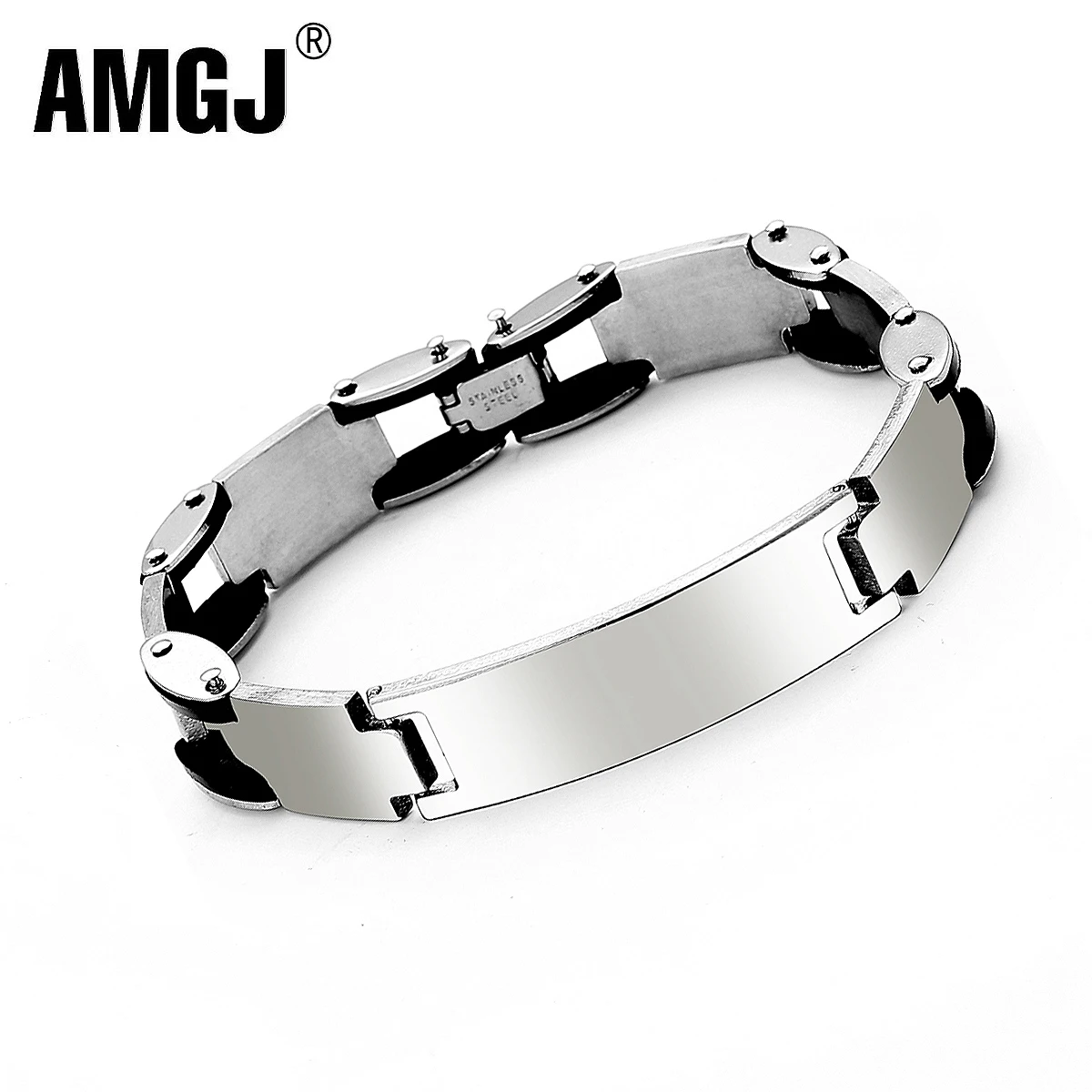 AMGJ Black Silicone Bracelet Bangle Hip Hop Cross Stainless Steel ID Custom Charm | Украшения и аксессуары