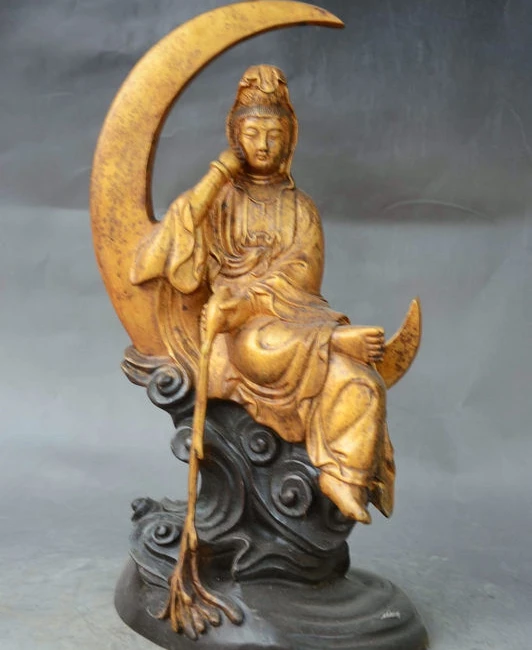Китайский буддийский Храмовая бронзовая фигурка Gilt Free Kwan-yin богиня Гуаньинь