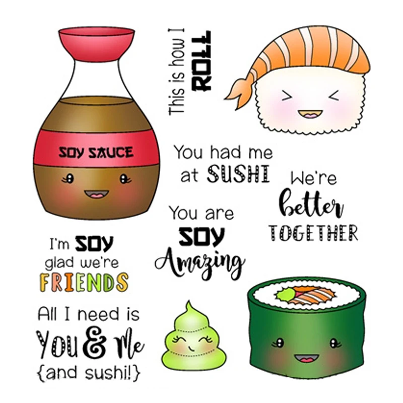 

AZSG Drink Sashimi Sushi Clear Stamps/Seals For DIY Scrapbooking/Card Making/Album Decorative Silicone Stamp Crafts