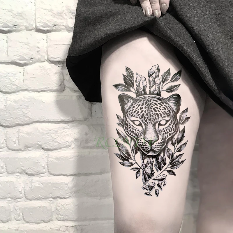 Водостойкая Временная тату-наклейка Леопардовый Оливковый лист пантера тату