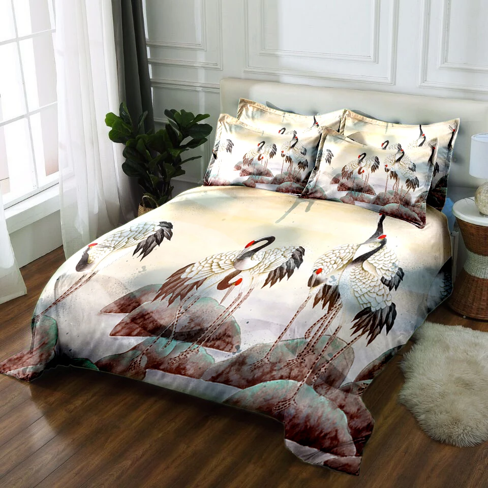 

Twin Full king queen parure de lit adulte bedding set California king 3D bedsheet duvet bed cover Pillowcase Red-crowned crane