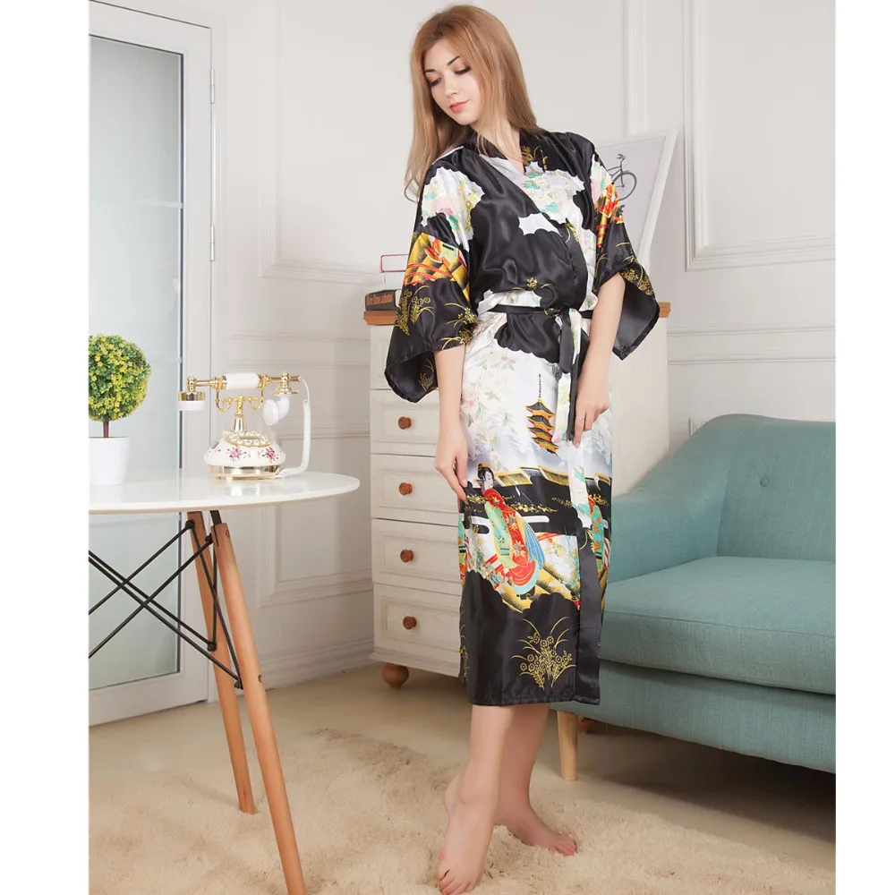 Novelty Black Printed Long Style Women Kimono Robe Vintage Printed Nightgown Bathrobe Satin Sleepwear Dressing Gown One Size
Novelty Black Printed Long Style Women Kimono Robe Vintage Printed Nightgown Bathrobe Satin Sleepwear Dressing Gown One Size