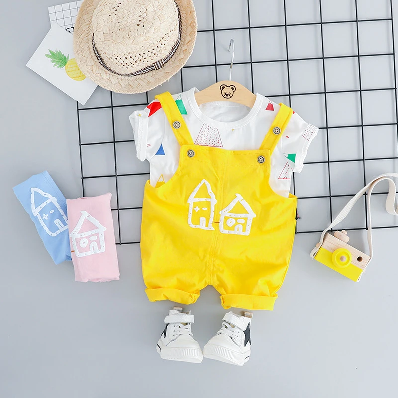 Summer Baby Girls Cotton Short Sleeve T-shirt + Cartoon house Overalls Shorts Boys 2Pcs Suits Children Kids Clothing Sets
Summer Baby Girls Cotton Short Sleeve T-shirt + Cartoon house Overalls Shorts Boys 2Pcs Suits Children Kids Clothing Sets