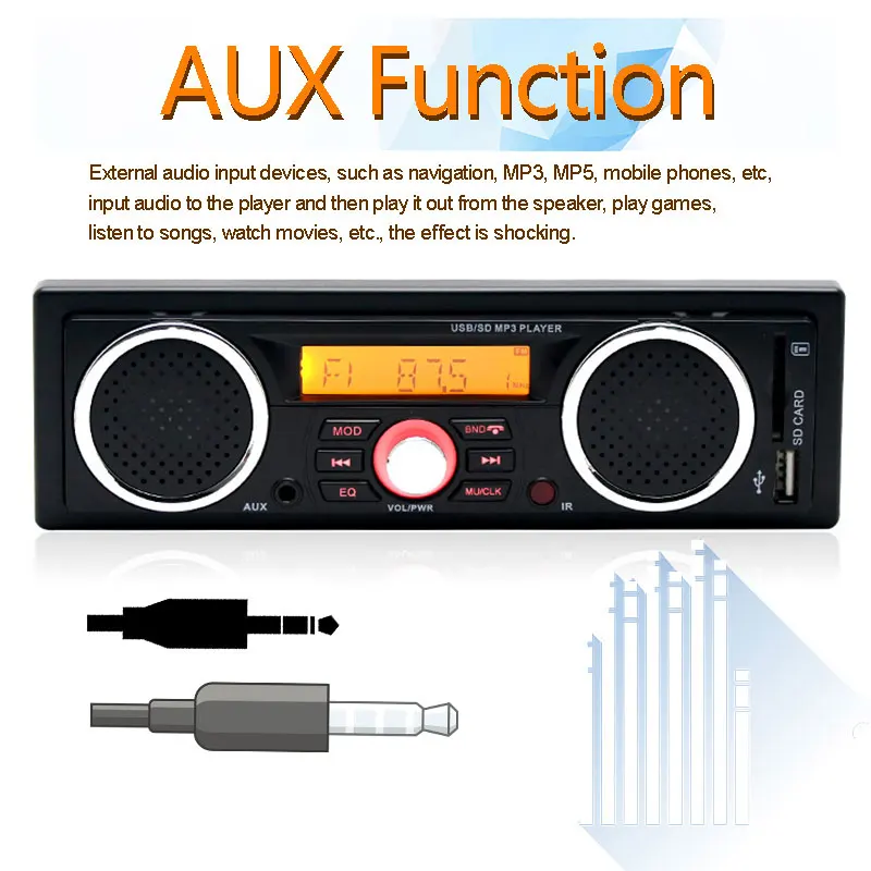 Built-in 2 speakers hands-free stereo FM audio playback 1 din Car radio MP3 Supports USB SD AUX audio player Bluetooth
Built-in 2 speakers hands-free stereo FM audio playback 1 din Car radio MP3 Supports USB SD AUX audio player Bluetooth