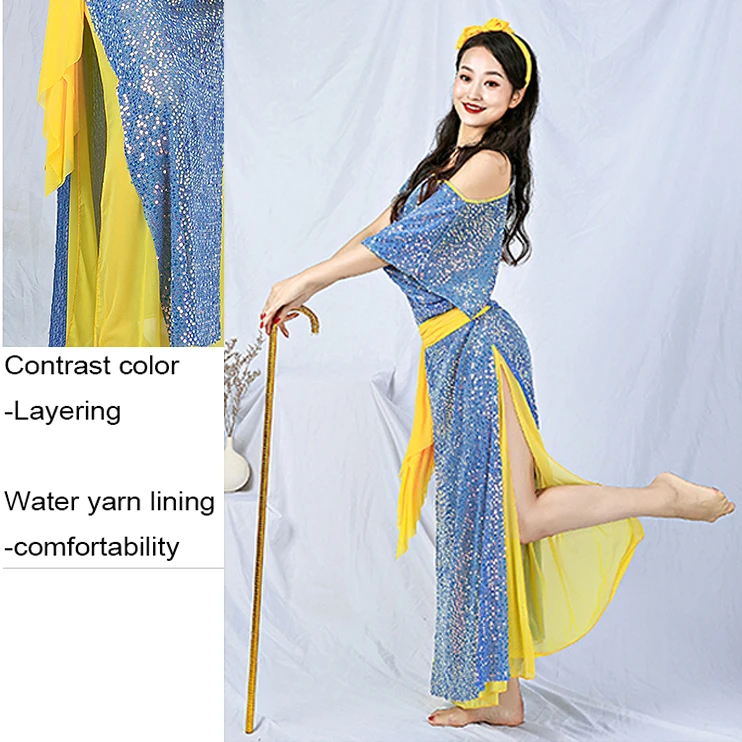 Sequined 4pcs Set Belly Dance Robe Costume Women Oriental Stage Show Dress Practice Clothing Loose Outfit Baladi Shaabi Saidi
Sequined 4pcs Set Belly Dance Robe Costume Women Oriental Stage Show Dress Practice Clothing Loose Outfit Baladi Shaabi Saidi