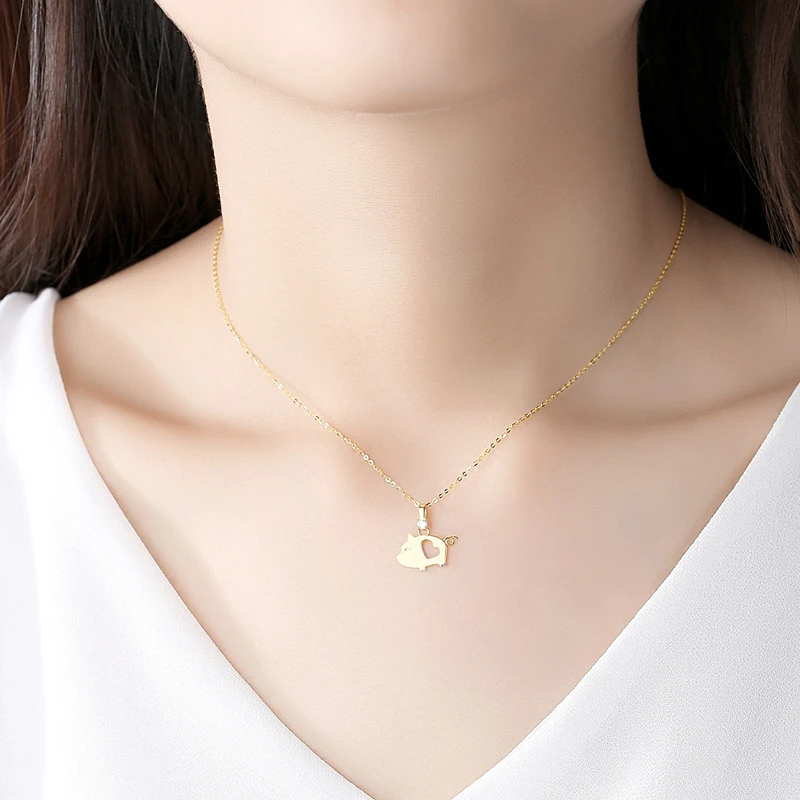 2019 New Fashion Real 14k Gold Necklace Cute Small Pig Pendant Necklace for Women au585 Gold Jewelry