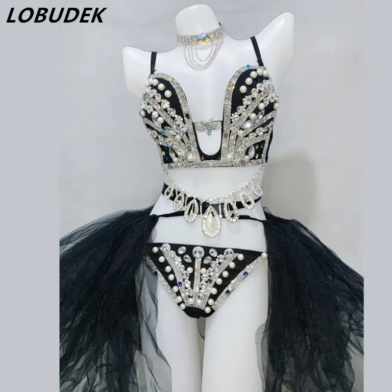 Black pearl crystals bikini sets Sparkly Evening Party Bar women Costume Nightclub DJ singer Dancer Modern dancing stage wear
Black pearl crystals bikini sets Sparkly Evening Party Bar women Costume Nightclub DJ singer Dancer Modern dancing stage wear