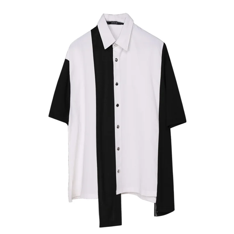 2019 Men's shirt features black and white contrast color patchwork casual short-sleeved men's shirt
2019 Men's shirt features black and white contrast color patchwork casual short-sleeved men's shirt