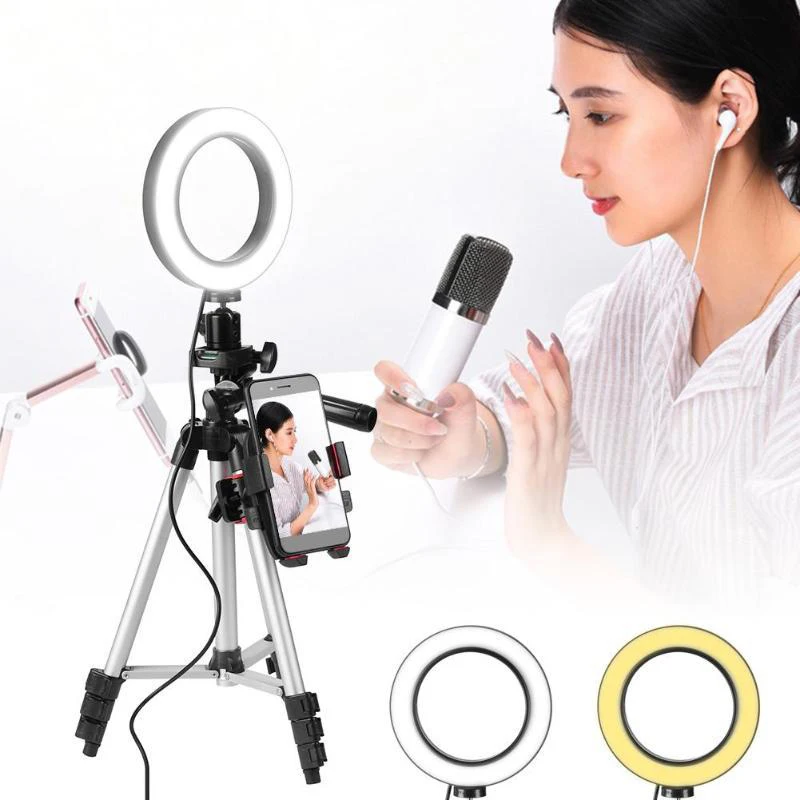 6 inch Ring Light Phone Stand Self Tripod for Video Makeup Mini LED Camera Light with Smart Phone Holder Desktop LED Lamp
6 inch Ring Light Phone Stand Self Tripod for Video Makeup Mini LED Camera Light with Smart Phone Holder Desktop LED Lamp