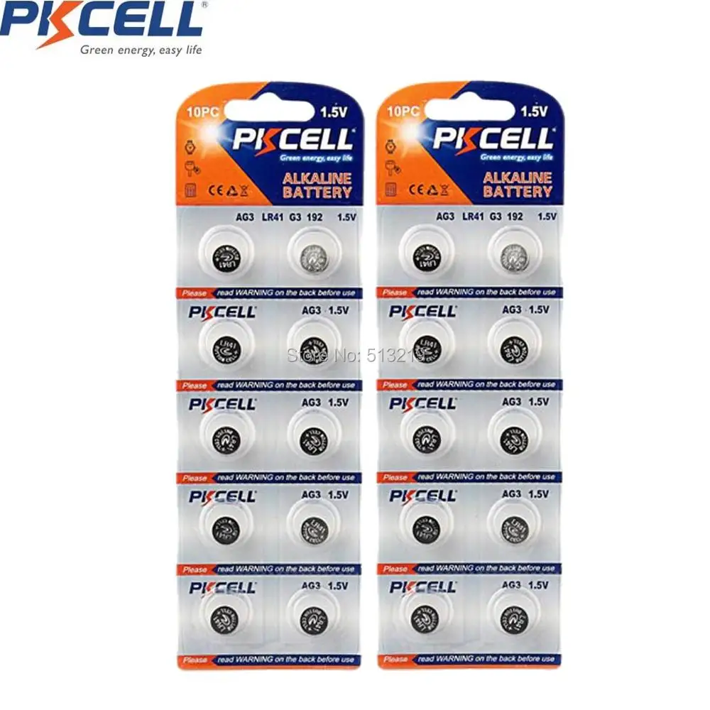 100 шт. PKCELL термометр батарея AG3 LR41 LR192 V3GA SR41 192 392 SR736 1 5 V Щелочная Кнопка монета часы