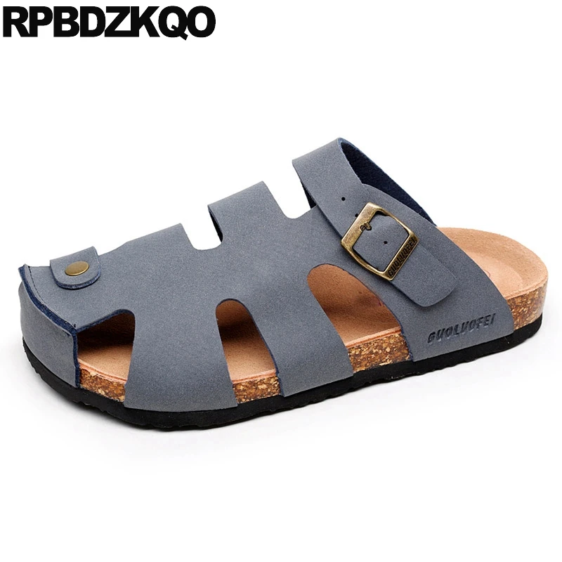 

Roman Large Size Closed Toe Fashion Slippers Cork Shoes Leather Men Gladiator Sandals Summer Casual Soft Slip On 45 Mules Slides