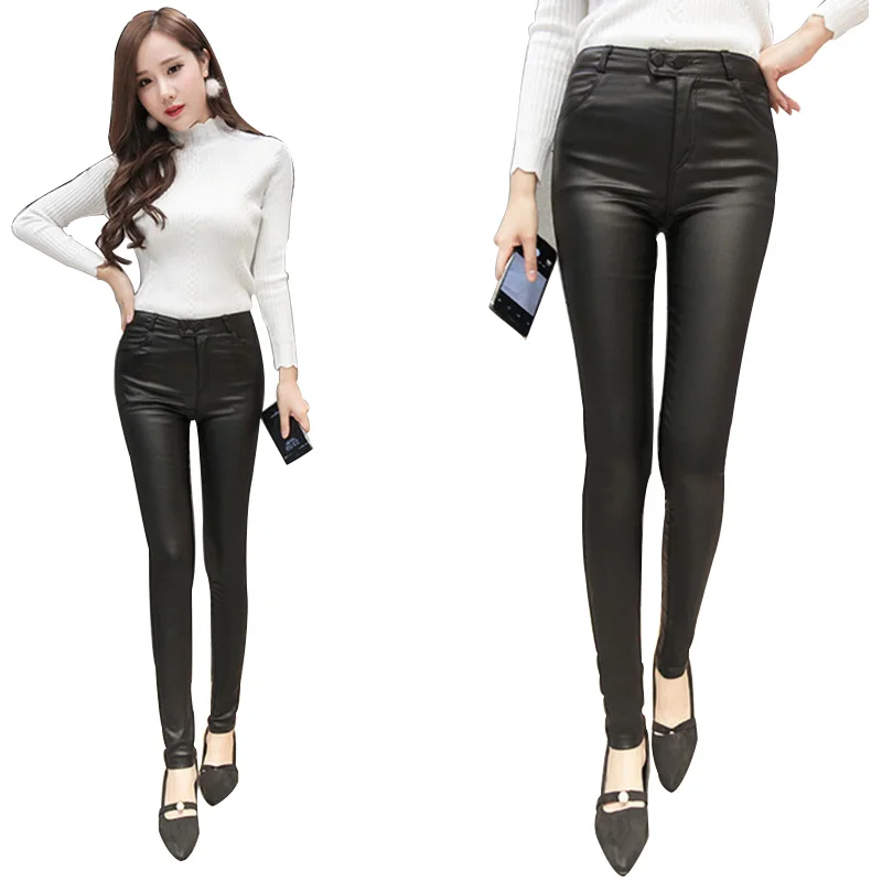 Women Autumn Winter Leather Pants Fashion Black Elastic Push Up Ankle-Length Leggings High Waist PU Skinny Pencil Pants Trousers
Women Autumn Winter Leather Pants Fashion Black Elastic Push Up Ankle-Length Leggings High Waist PU Skinny Pencil Pants Trousers