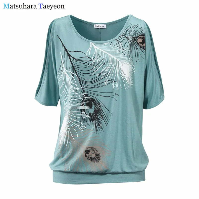 Feather Printed T-shirts Summer Women O- neck Loose Type Shirts Casual Off Shoulder batwing Short-sleeved T-shirt Female
Feather Printed T-shirts Summer Women O- neck Loose Type Shirts Casual Off Shoulder batwing Short-sleeved T-shirt Female