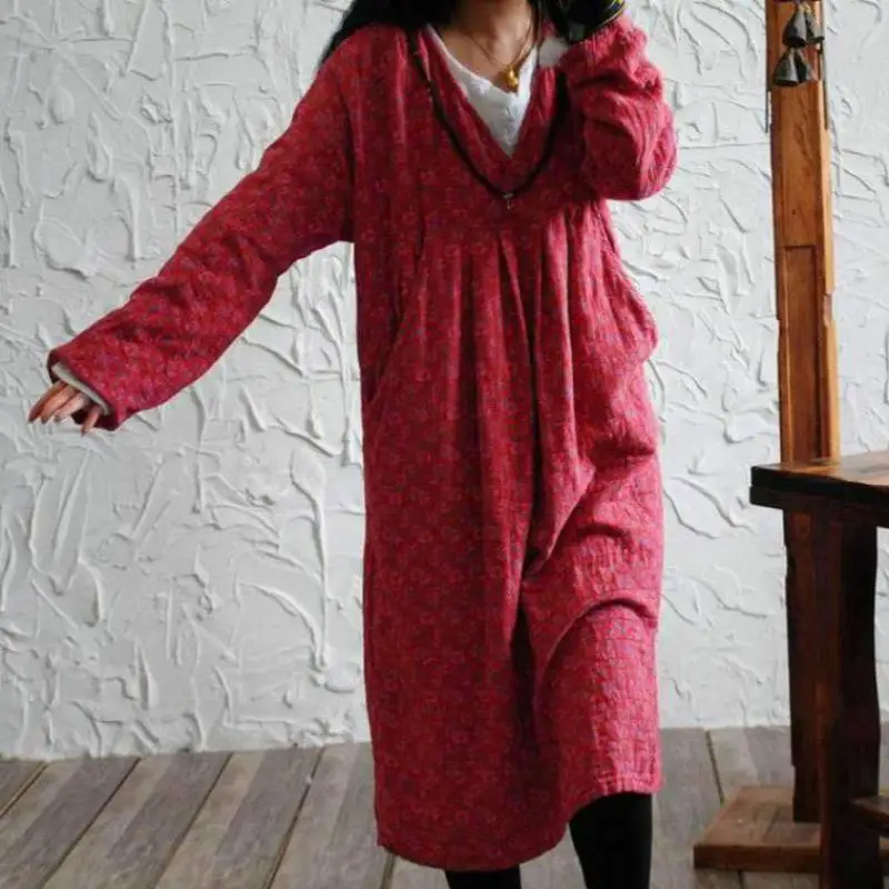 Spring Floral Print Cotton Linen Dress Women Pockets Loose Vestido Ladies Long Sleeve Casual Dresses Pleated V-Neck Women Dress
Spring Floral Print Cotton Linen Dress Women Pockets Loose Vestido Ladies Long Sleeve Casual Dresses Pleated V-Neck Women Dress