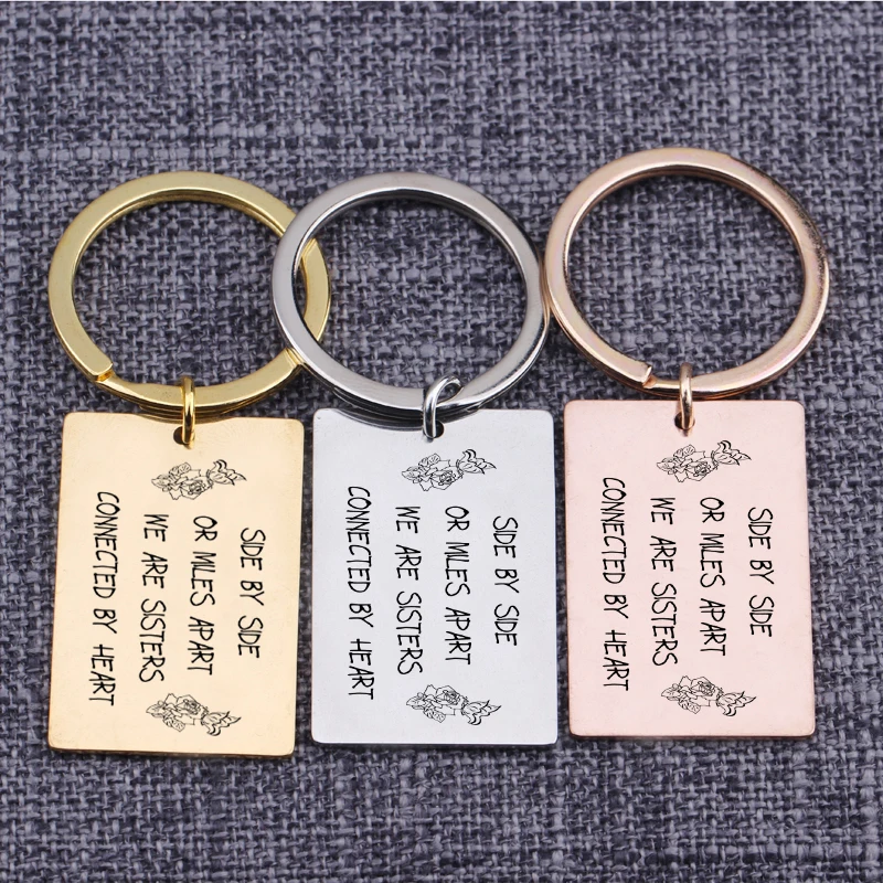 Side By Or Miles Apart We Are Sisters Connected Heart Engraved Keychain Key Tag For Best Friends Pendant | Украшения и аксессуары