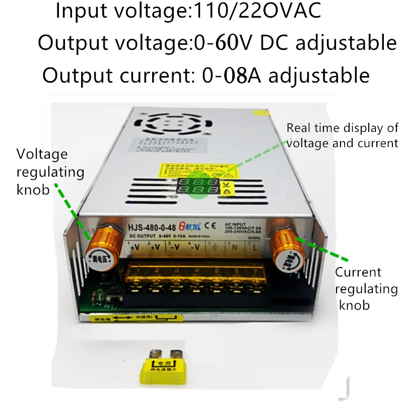 DIY LED U-HOME AC110/220 to DC0-60V 8A Current Voltage Adjustable Knob Switching Mode Power Supply for 100W/200W/300W COB LED
DIY LED U-HOME AC110/220 to DC0-60V 8A Current Voltage Adjustable Knob Switching Mode Power Supply for 100W/200W/300W COB LED