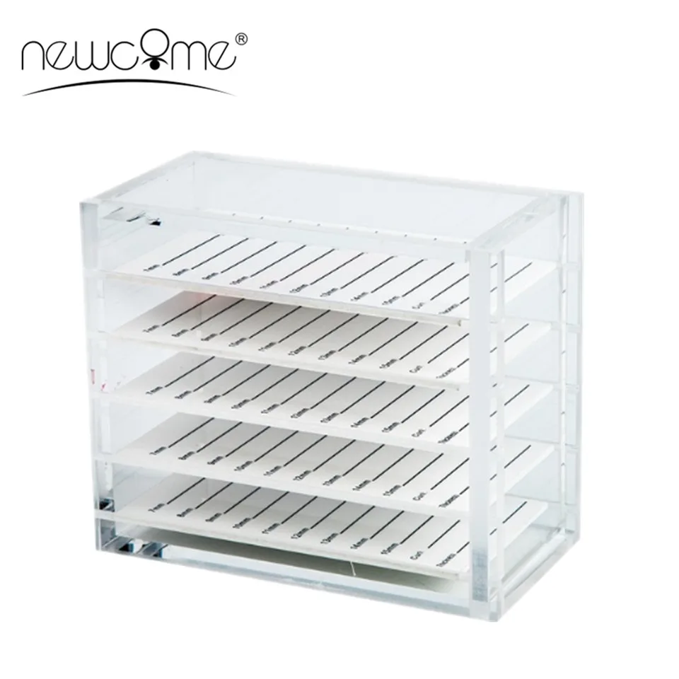 

NEWCOME 5 Layers Transparent Eyelash Extension Storage Box Organizer Acrylic Lash Pallet Holder Case Grafting Eyelash Display