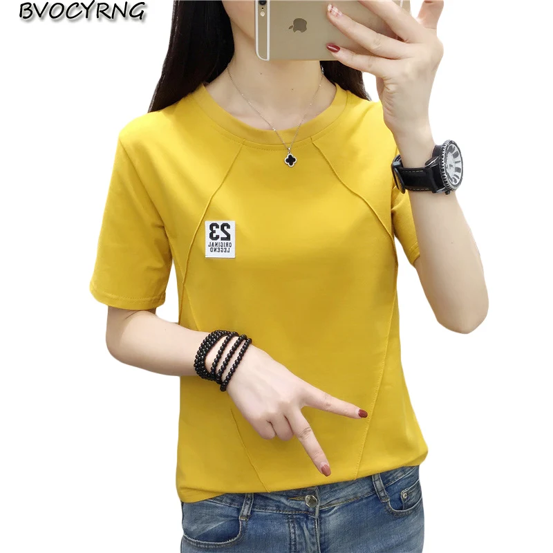 Solid color short-sleeved T-shirt female casual tops 2019 summer student loose clothing O neck letter t-shirt bottom shirt A1324
Solid color short-sleeved T-shirt female casual tops 2019 summer student loose clothing O neck letter t-shirt bottom shirt A1324