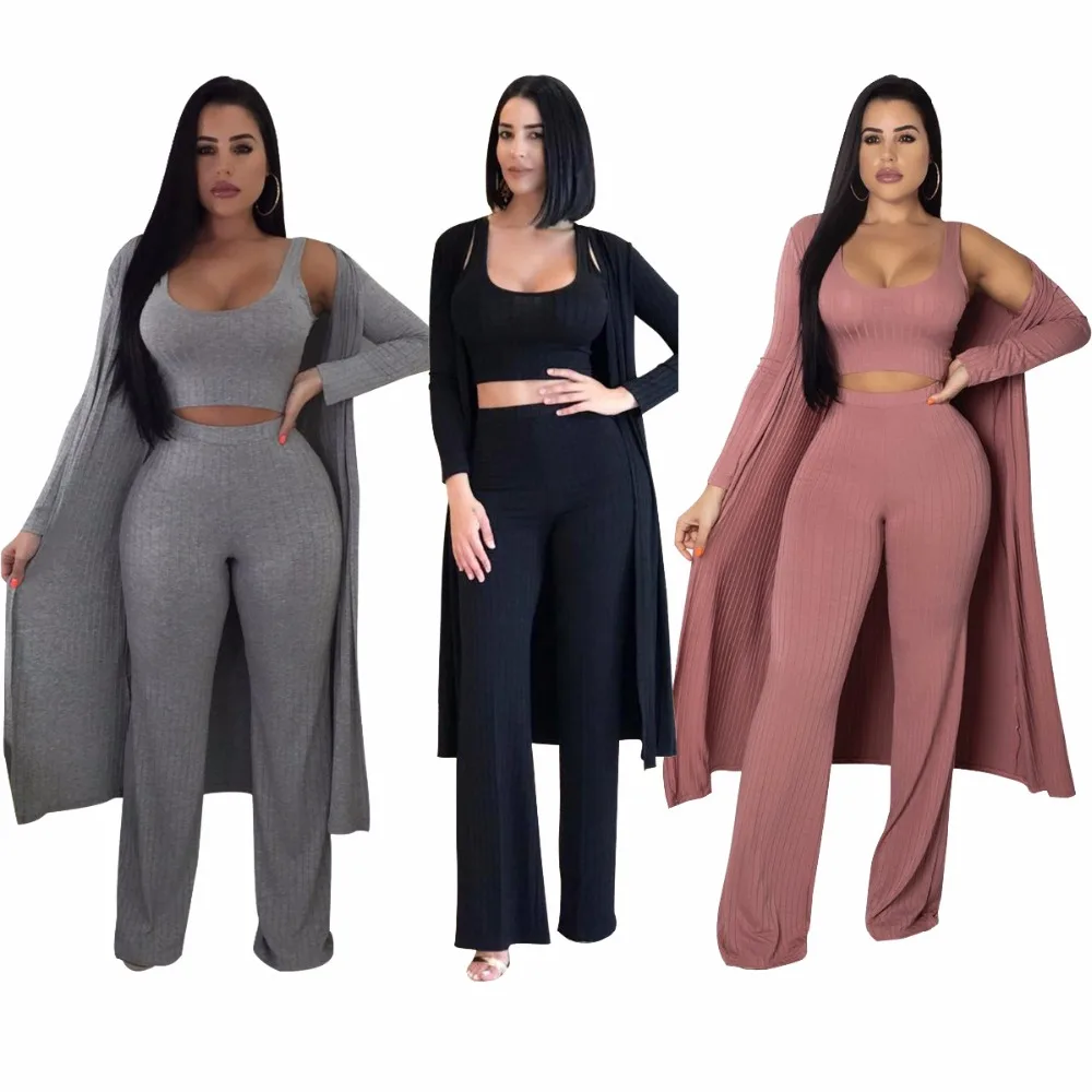 Ladies Casual 3 Piece Solid Set Women Fall Winter Outfits Knit Sexy Long Coat+Crop Tops+Wide Leg Pant Suit Sets Plus Size S-2XL
Ladies Casual 3 Piece Solid Set Women Fall Winter Outfits Knit Sexy Long Coat+Crop Tops+Wide Leg Pant Suit Sets Plus Size S-2XL