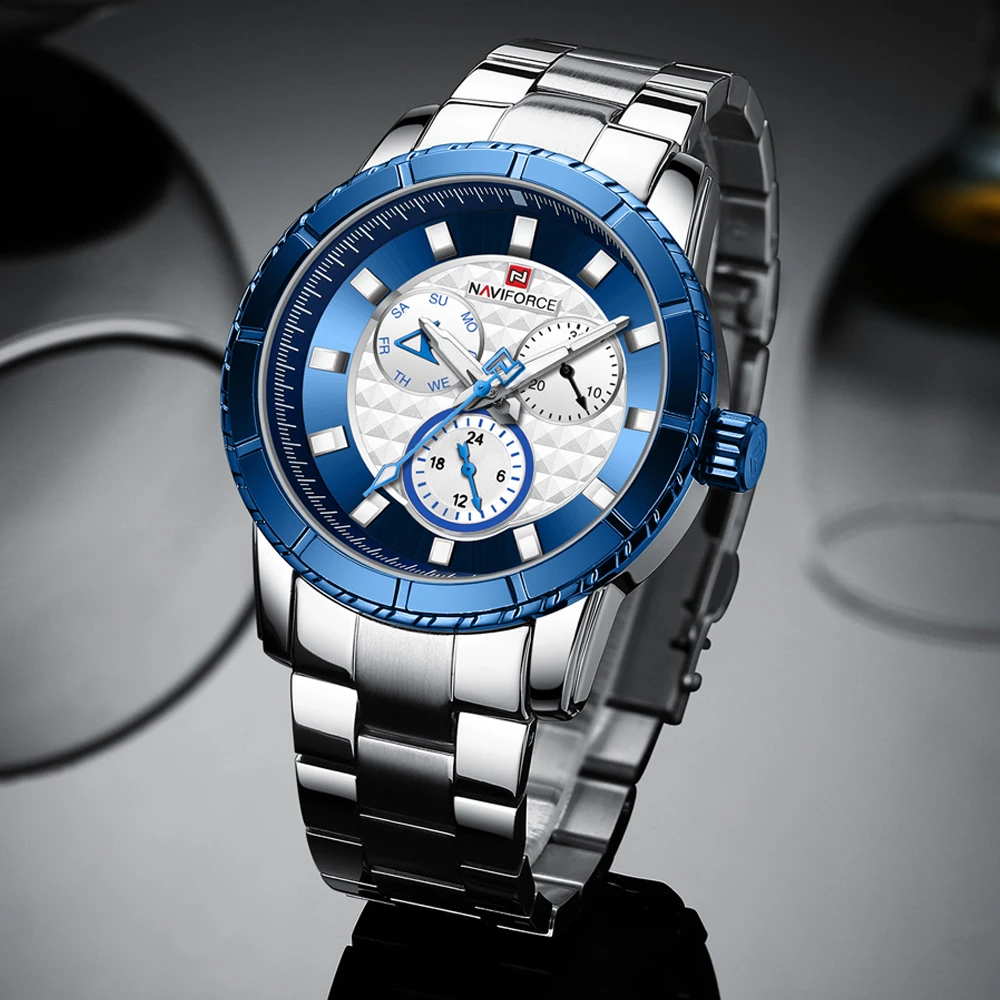 NAVIFORCE Mens Watches Top Luxury Brand Fashion Sports Waterproof 24 Hour Date Clock Men Full Steel Quartz Business Wristwatch | Наручные