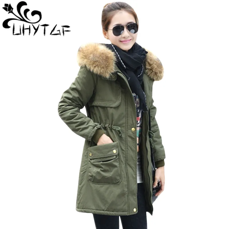 UHYTGF Winter Parkas Women Fur Collar Coats Jackets Slim Hooded Black Coat Ladies Long Warm Wadded Jacket Plus size Outwear 154
UHYTGF Winter Parkas Women Fur Collar Coats Jackets Slim Hooded Black Coat Ladies Long Warm Wadded Jacket Plus size Outwear 154