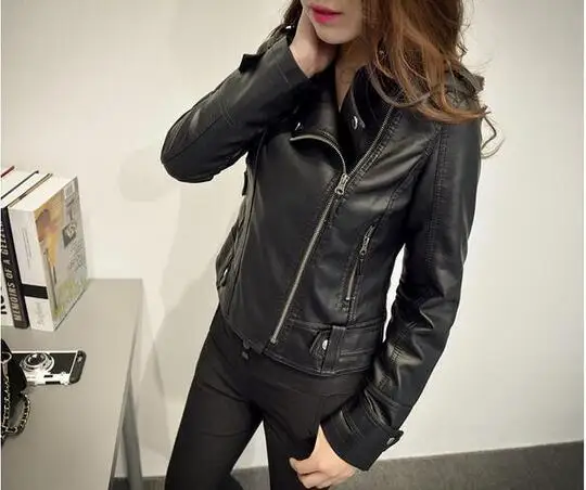 Female leather new high quality fashion brand design PU motorcycle zipper Slim lapel jacket Women | Женская одежда