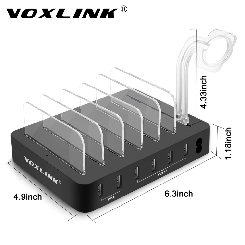 Voxlink 6 Порты USB Зарядное устройство 60 Вт Max 12a Desktop зарядная станция с 7 держателей