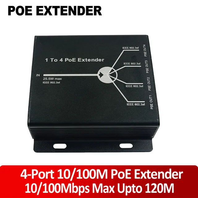 4 порта IEEE802.3at 25 5 Вт PoE удлинитель/ретранслятор для IP камеры увеличить расстояние