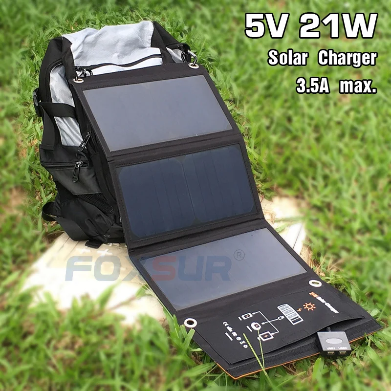 FOXSUR 5V 21W Outdoor Solar Panel Charger 5V 3.5A max. Foldable charger, Portable Dual Output travel Charger,No man's land use
FOXSUR 5V 21W Outdoor Solar Panel Charger 5V 3.5A max. Foldable charger, Portable Dual Output travel Charger,No man's land use