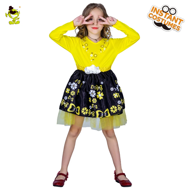 Девушки Wiggles платье Детская желтая юбка для костюмы рождественской вечеринки