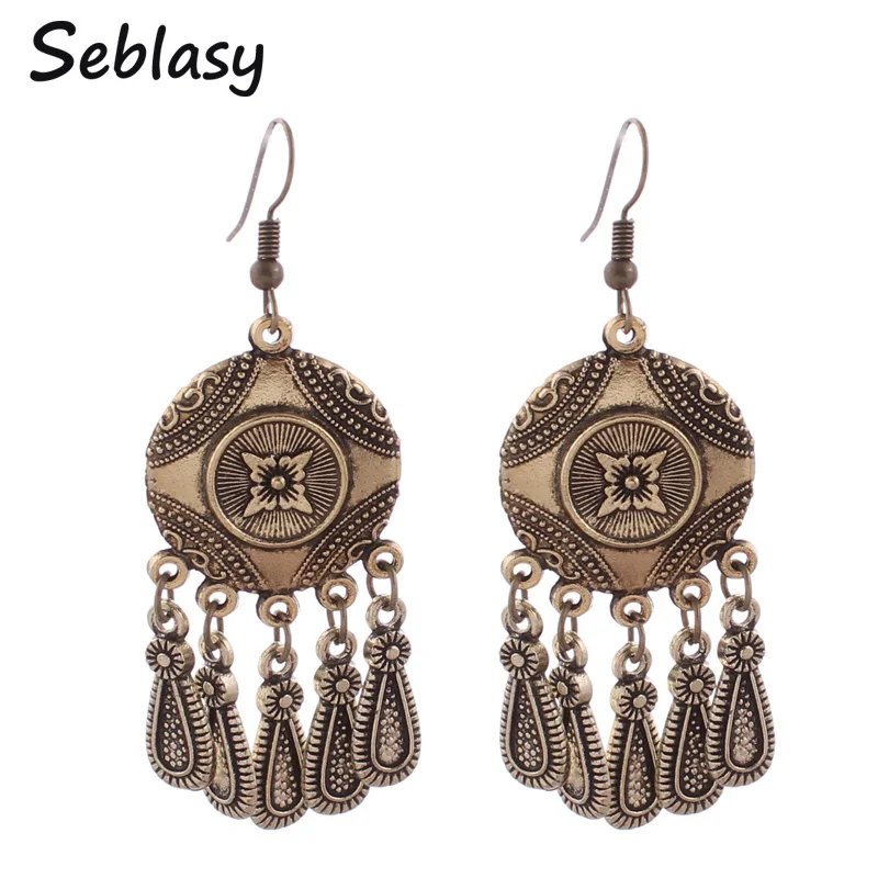Seblasy Antique Gold Color Vintage Turlish Gypsy Carved Round Metal Flowers Earrings Women Water Drops Tassels Dangles Earrings
Seblasy Antique Gold Color Vintage Turlish Gypsy Carved Round Metal Flowers Earrings Women Water Drops Tassels Dangles Earrings