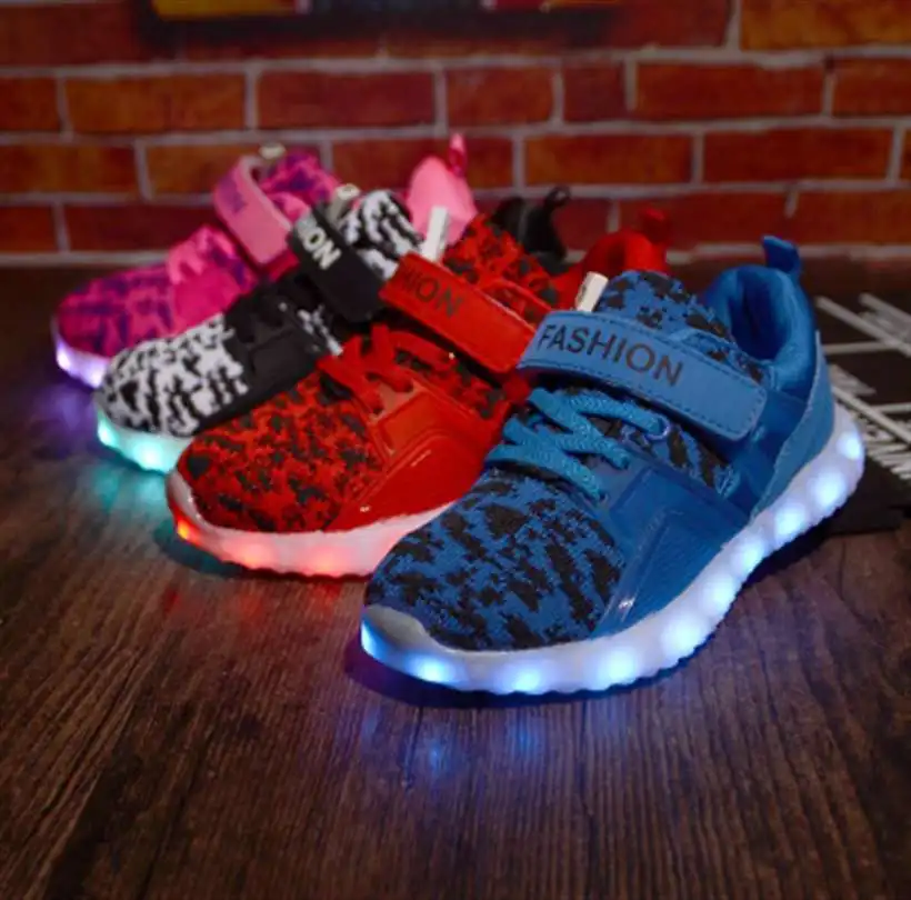 Led luminous Shoes For Boys girls Fashion Light Up Casual kids 7 Colors USB charge new simulation sole Glowing children sneakers | Детская