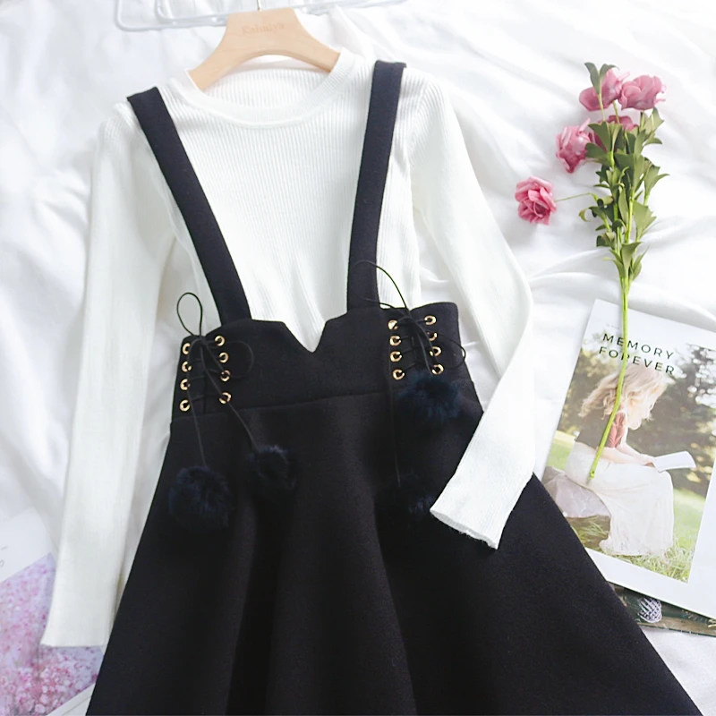 Winter Women Sweet Strap Skirts Long Sleeved Slim Sweater Pompom Bandage Skirt Women Clothing Korean Style Two Piece Women Sets
Winter Women Sweet Strap Skirts Long Sleeved Slim Sweater Pompom Bandage Skirt Women Clothing Korean Style Two Piece Women Sets