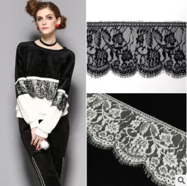 

Soft Knitted Eyelash Lace Fabrics Shiny 100% Nylon Underwear Lace Black And White Trims 16cm*300CM