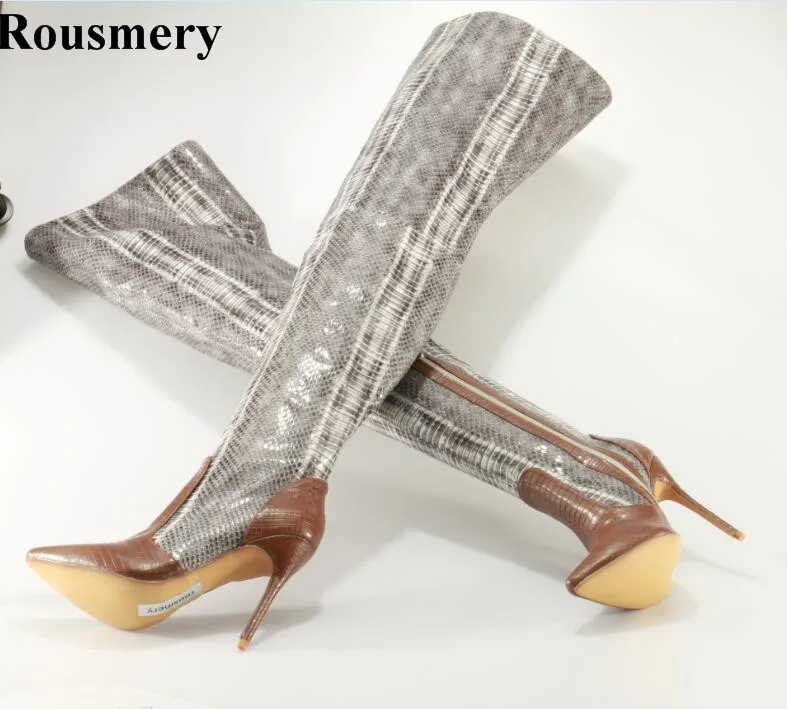 Women Winter Fashion Pointed Toe Snake Leather Over Knee High Heel Boots Sexy Patchwork Color Long Boots Real Pictures
Women Winter Fashion Pointed Toe Snake Leather Over Knee High Heel Boots Sexy Patchwork Color Long Boots Real Pictures