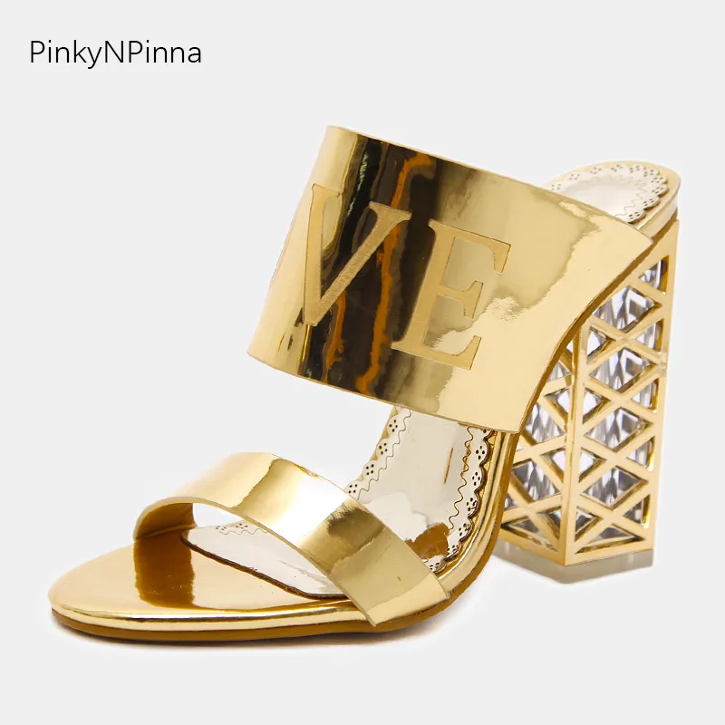 Luxury fashion ladies super high heels crystal love pattern golden patent leather mules slides women summer holiday party shoes
Luxury fashion ladies super high heels crystal love pattern golden patent leather mules slides women summer holiday party shoes