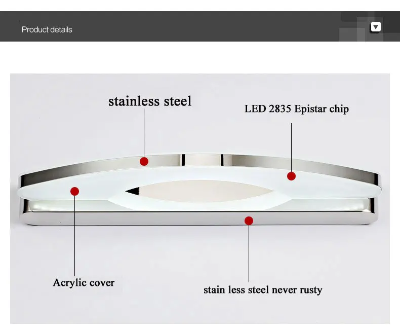 38CM Modern Led Wall light Stainless Steel Sconce Wall Lamp For Bathroom Mirror Front Light 110V 220V Bathroom Lamp Luminaires
38CM Modern Led Wall light Stainless Steel Sconce Wall Lamp For Bathroom Mirror Front Light 110V 220V Bathroom Lamp Luminaires