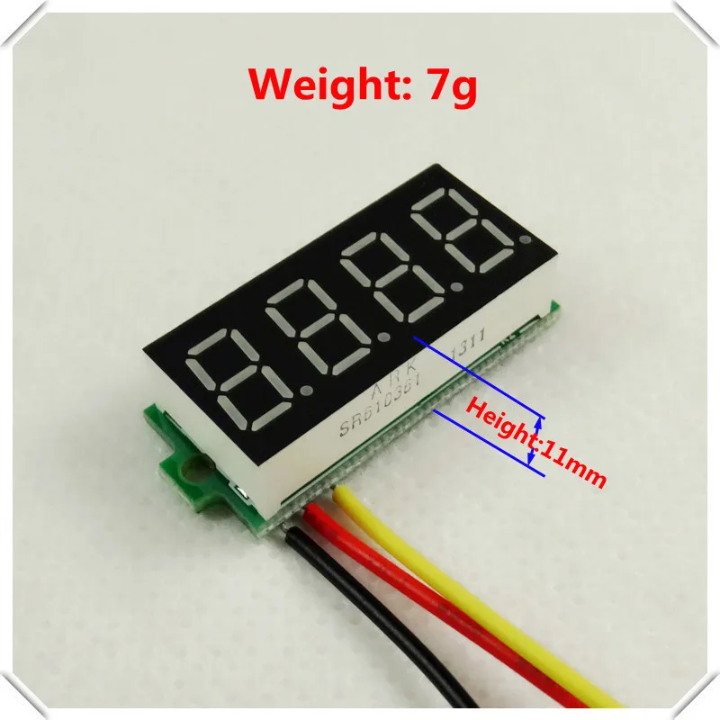 Миницифровой вольтметр 4 бита 0,36 дюйма для отображения напряжения 0-33 В с трёхжильным подключением дисплея LED цвета [10 штук / лот].