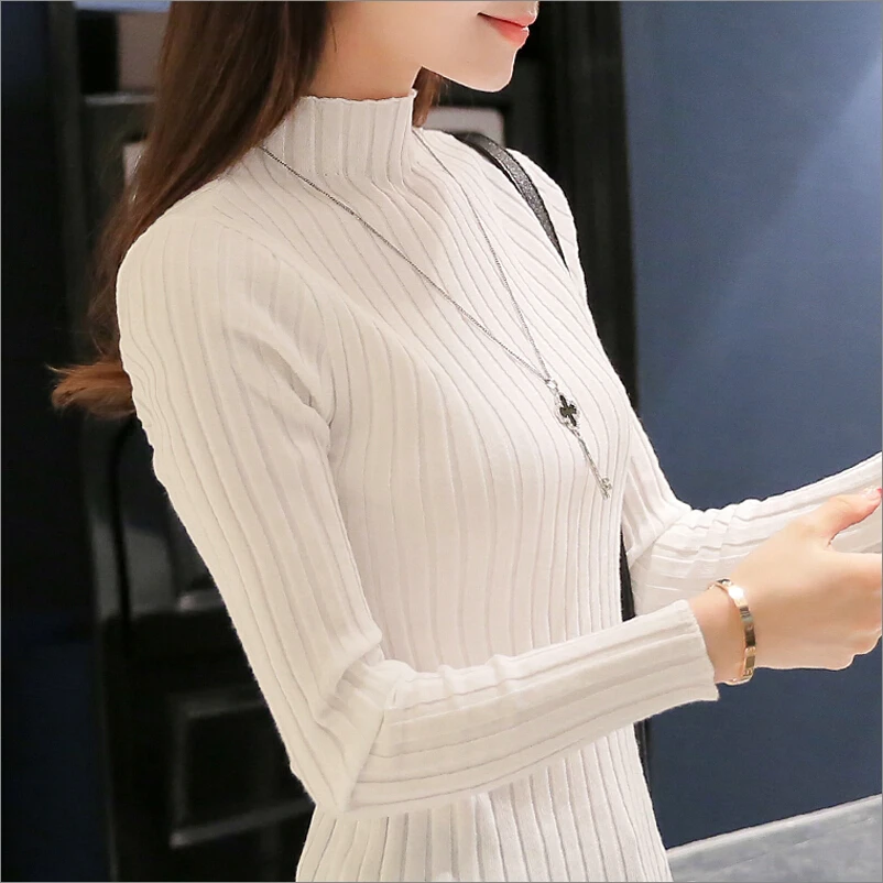 autumn and winter new Korean short paragraph a half turtleneck shirt female long-sleeved thick head Slim thin knit sweater | Женская