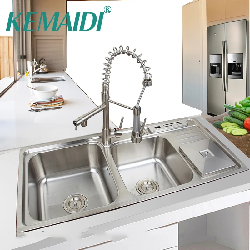 

KEMAIDI 920mmx450mm Stainless Steel Kitchen Sink Vessel Set With Faucet Double Sinks Kitchen Sink Kitchen Washing Vanity
