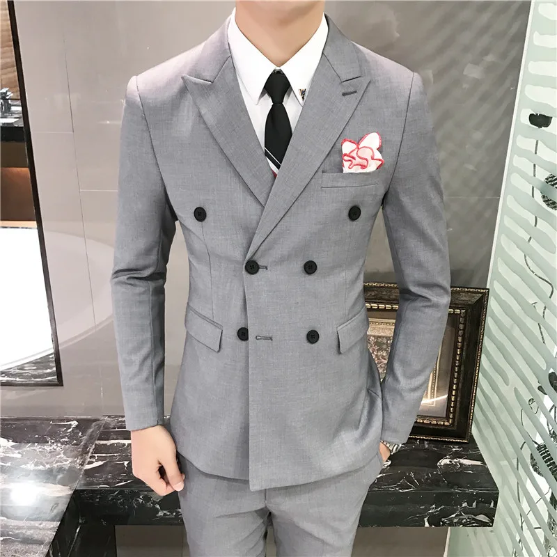 Costume Double Boutonnage Homme Men Solid Color Slim 3Pcs Sets Male British Style Business Casual Dress
Costume Double Boutonnage Homme Men Solid Color Slim 3Pcs Sets Male British Style Business Casual Dress