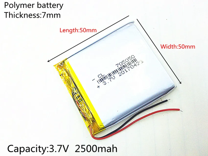 3.7V 2500mAh 705050 Lithium Polymer LiPo Rechargeable Battery ion cells For Mp3 Mp4 Mp5 DIY PAD DVD E-book bluetooth headset
3.7V 2500mAh 705050 Lithium Polymer LiPo Rechargeable Battery ion cells For Mp3 Mp4 Mp5 DIY PAD DVD E-book bluetooth headset