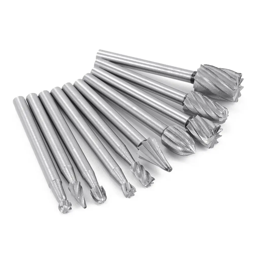 10pcs HSS Tungsten Carbide Rotary Cutting Burr Set Grinder Bit 1/8 inch (3mm) Shank Woodworking Carving Tools
10pcs HSS Tungsten Carbide Rotary Cutting Burr Set Grinder Bit 1/8 inch (3mm) Shank Woodworking Carving Tools