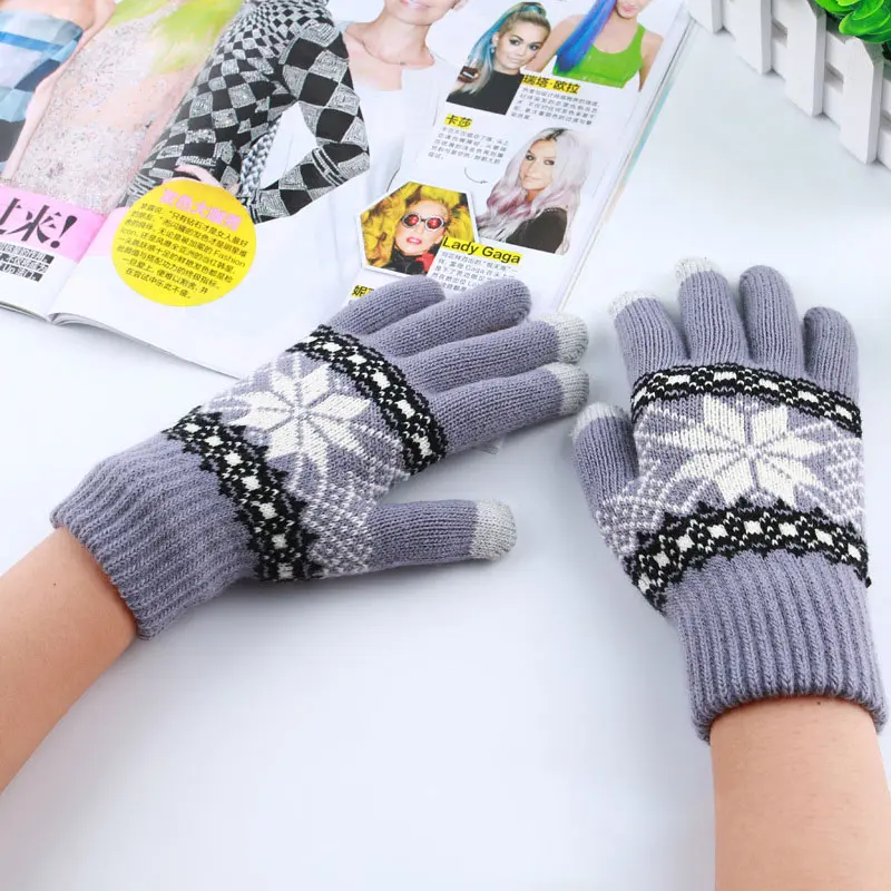 Модные женские и мужские теплые зимние перчатки для экрана шерстяные вязаные со