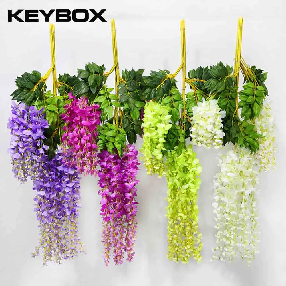 KEYBOX 10pcs Romantic Fake Silk Wisteria Vine Ratta Artificial Hanging Flowers for Wedding Party Home Garden Decoration | Дом и сад