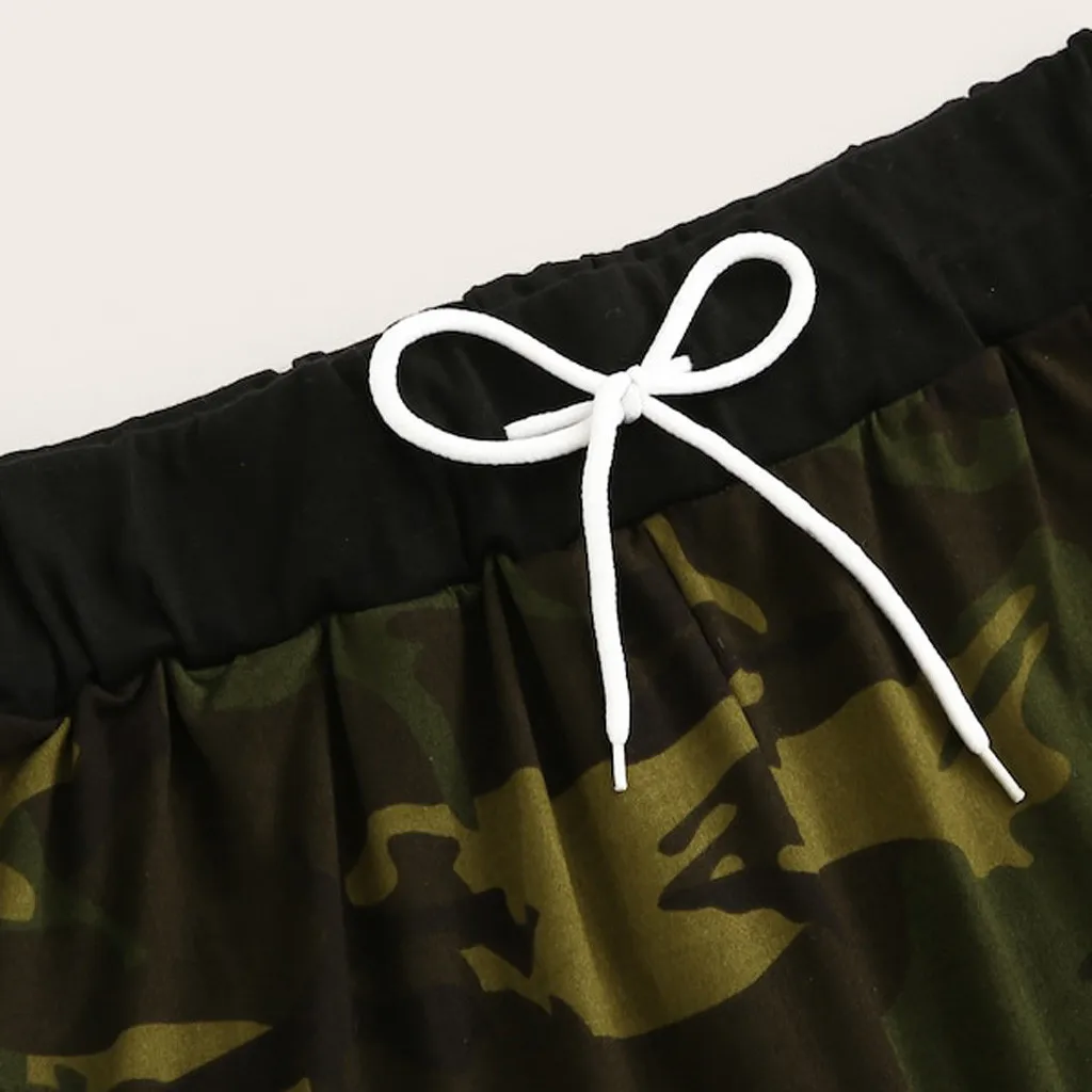 Two-piece camouflage printed top vest drawstring shorts suit women's casual suit Y701
Two-piece camouflage printed top vest drawstring shorts suit women's casual suit Y701